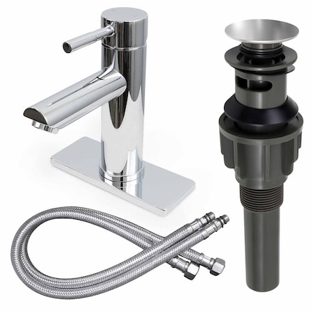 Everflow Bathroom Faucet w/ Deck Plate, 1 handle, 1 or 3 hole Stainless Chrome BFCTDRKT-C